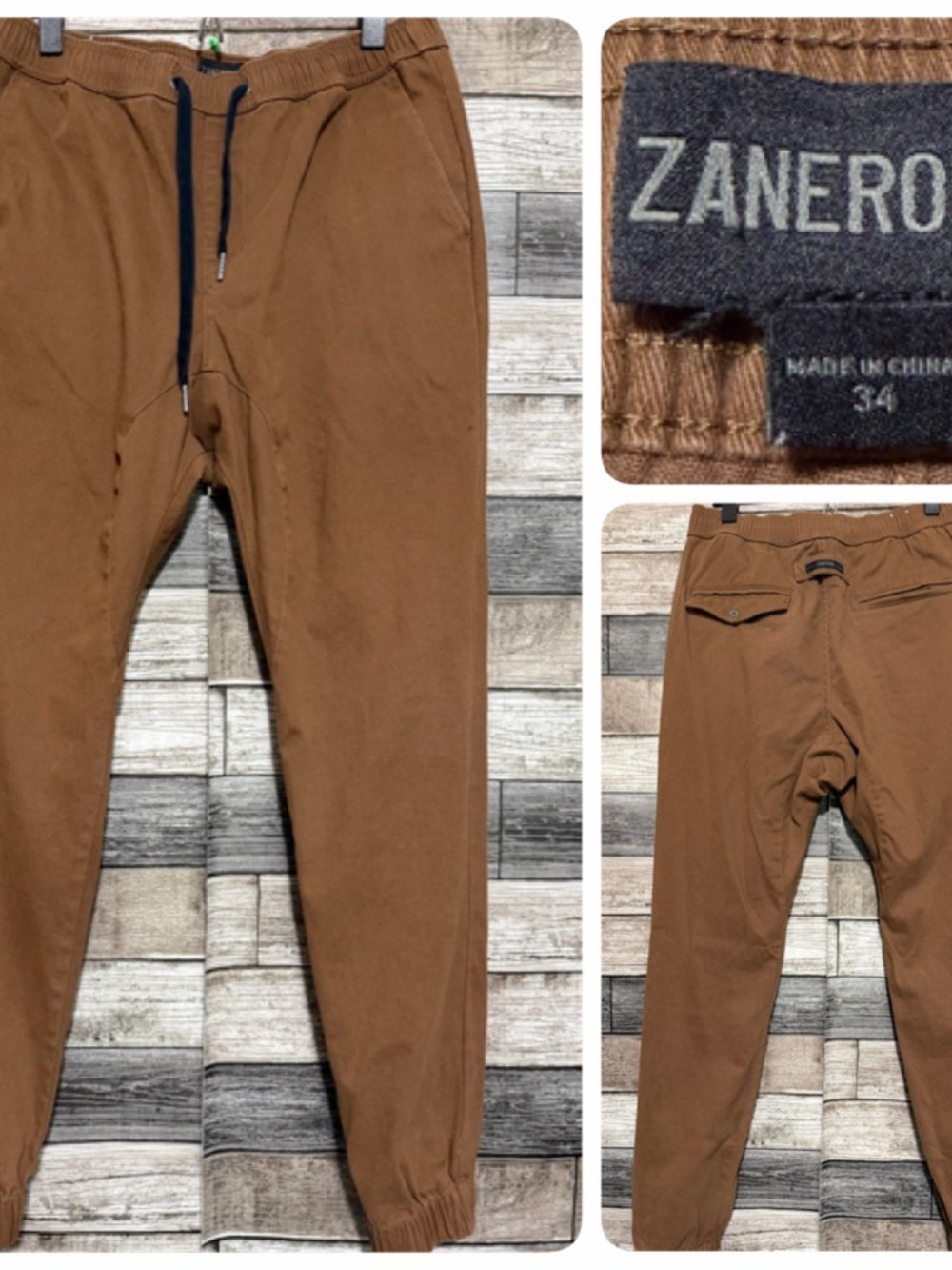 Zanerobe Chino Joggers Pants Men’s 34x29 Brown Tapered Drawstring Stretch